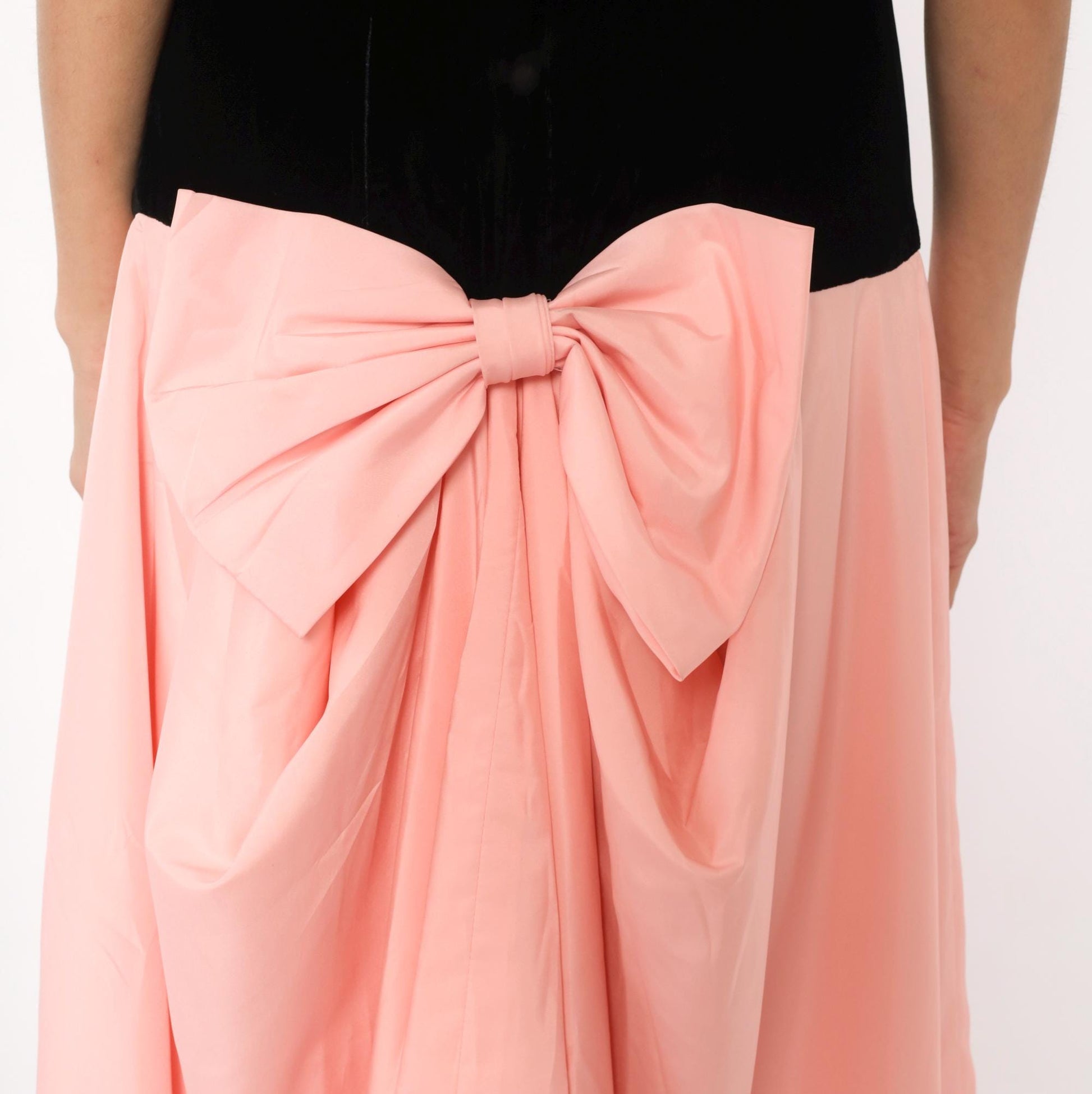 80s S.G. Gilbert Black Velvet Puff Sleeve Maxi Dress Pink Satin Bow Large