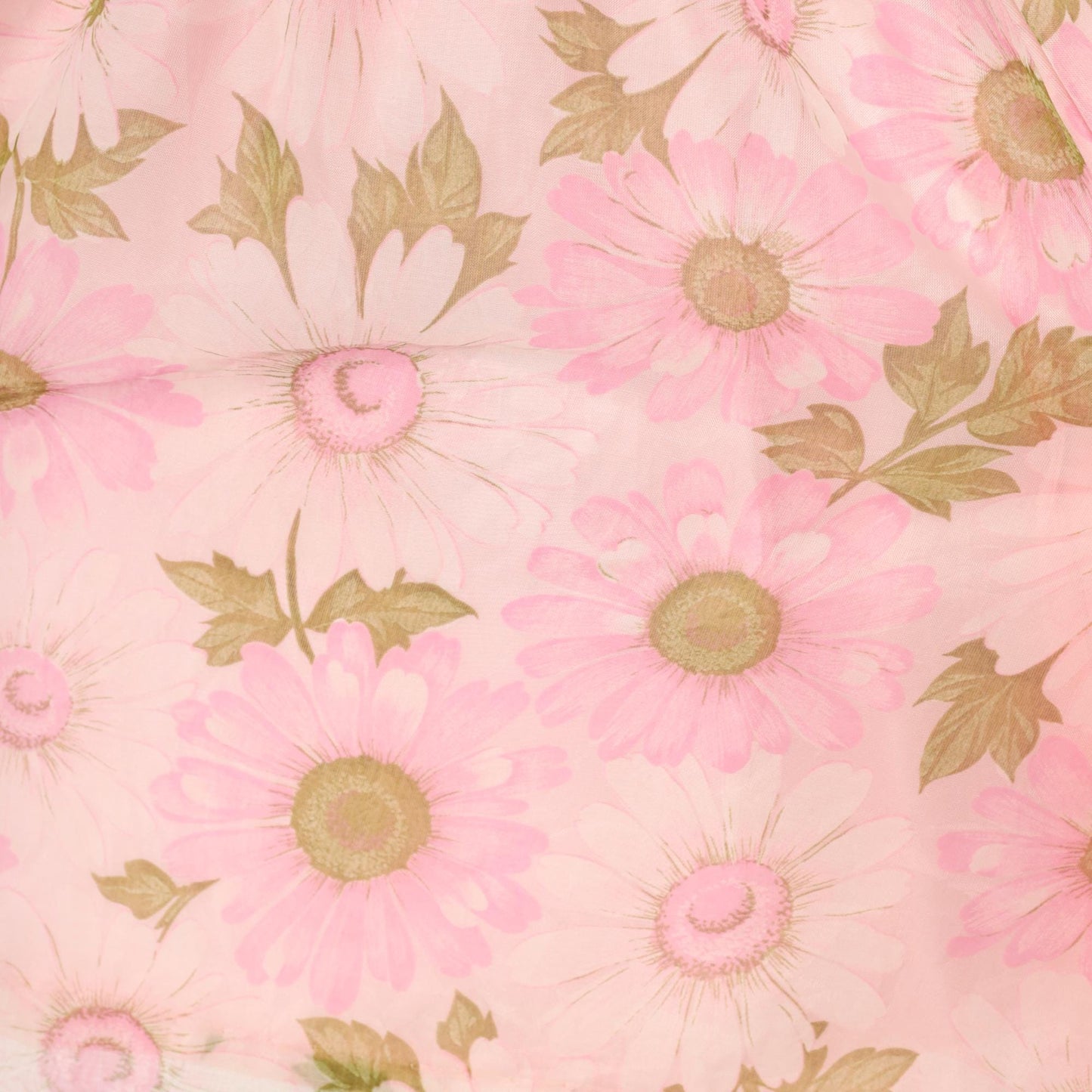 70s Pink Daisy Floral Skirt Gathered Waist A-Line Knee Length Medium Large