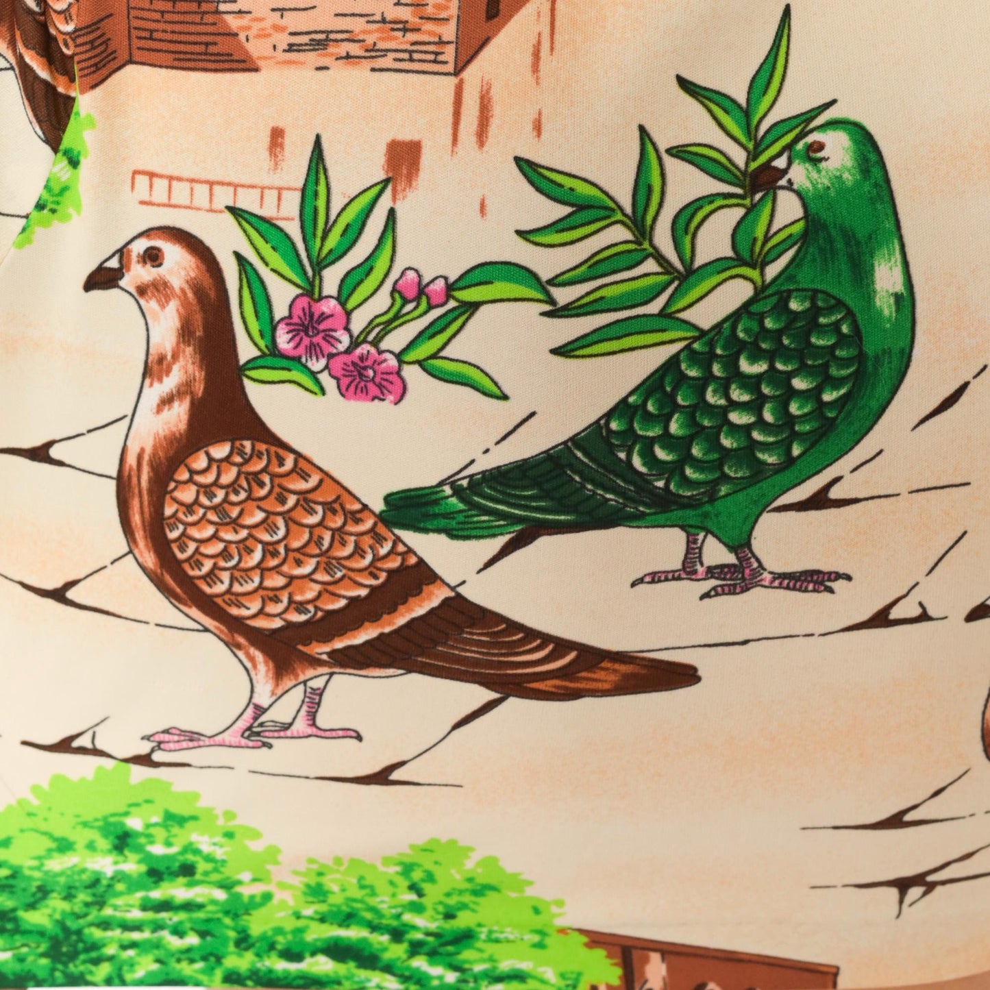 70s Pigeon Crop Top Novelty Bird Print Scoop Neck Fitted Small