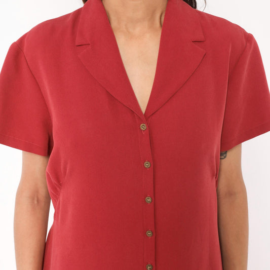 90s Liz Claiborne Burgundy Maxi Shirtdress Notched Collar Button Front Extra Large