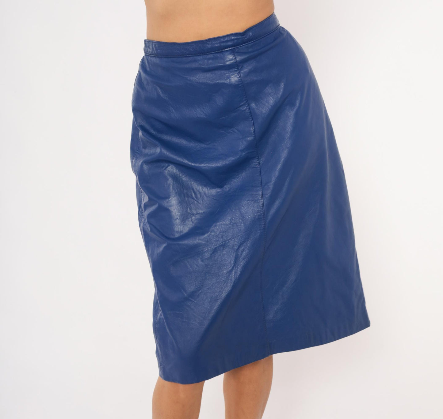 80s Bagatelle Cobalt Faux Leather Pencil Skirt High Waist Midi Side Zip Size 16