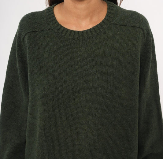 90s Lands End Dark Olive Cotton Knit Crewneck Pullover Extra Large XL