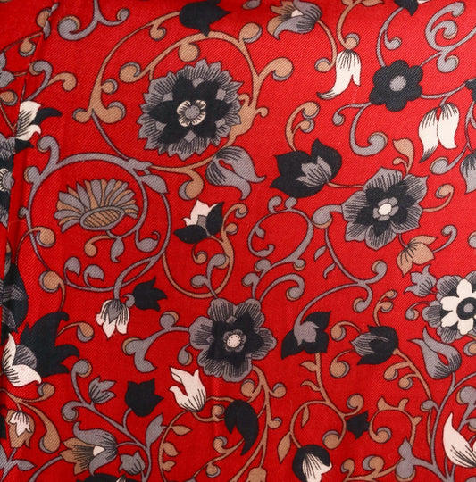80s David Brooks Floral Midi Skirt Crimson Botanical Gathered Waist Small