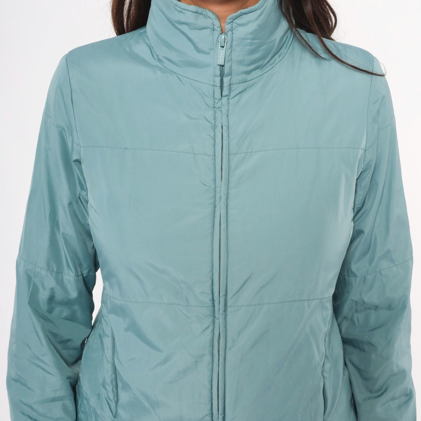 2000s Banana Republic Puffer Zip Jacket Slate Blue Cropped XS
