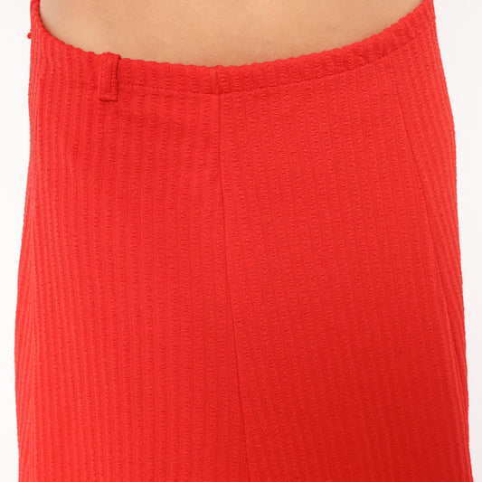 70s Ecco Bay Red A-Line Skirt Ribbed Pleated Knee-Length Large L