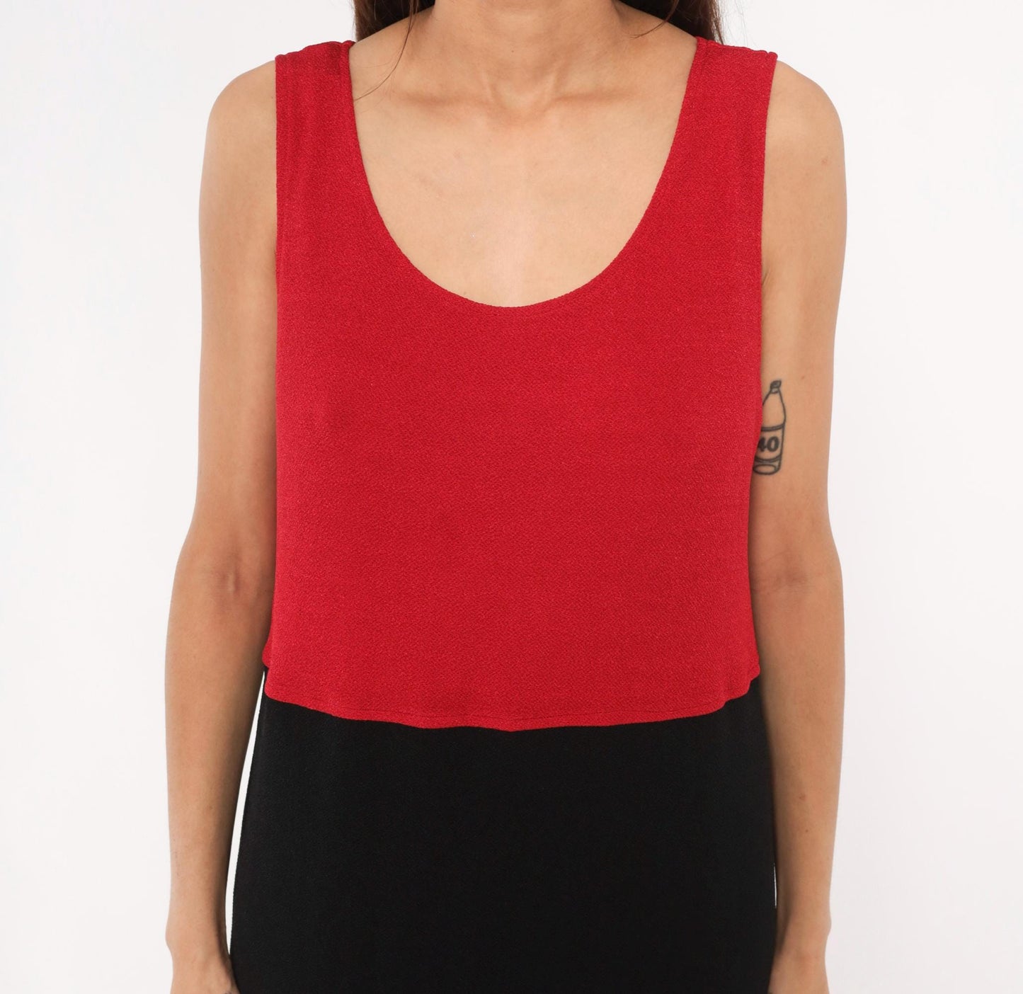 90s Positive Attitude Color Block Maxi Dress Red Black Sleeveless Large L