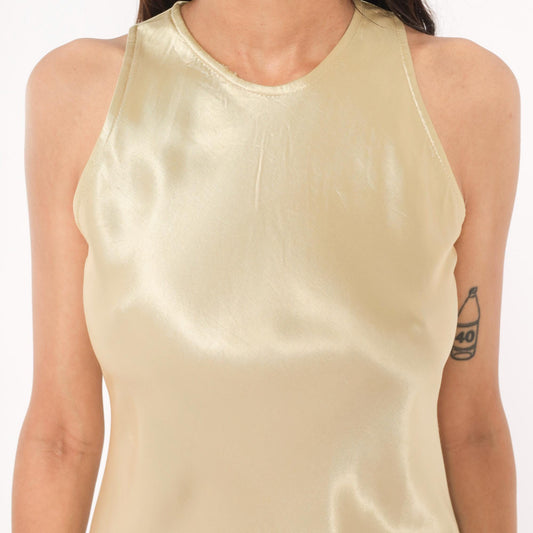 90s All That Jazz Gold Satin Mini Dress Sleeveless Shift Extra Small XS