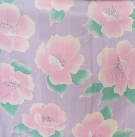 80s Prophecy Floral Midi Skirt Lavender Pink Rose Print Cotton Medium M