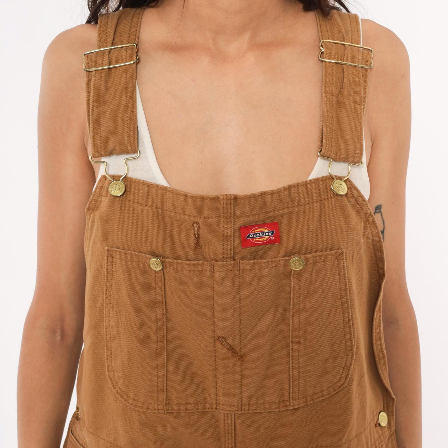 Dickies Canvas Bib Shortalls Cut-Off Shorts Tan Cargo Workwear Large L