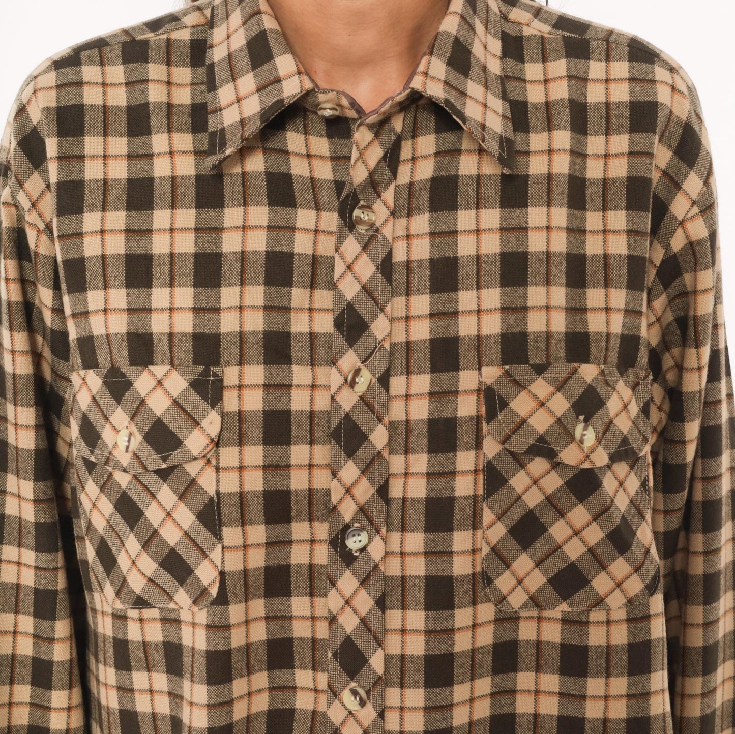 80s High Sierra Plaid Flannel Shirt Tan Brown Check Large L