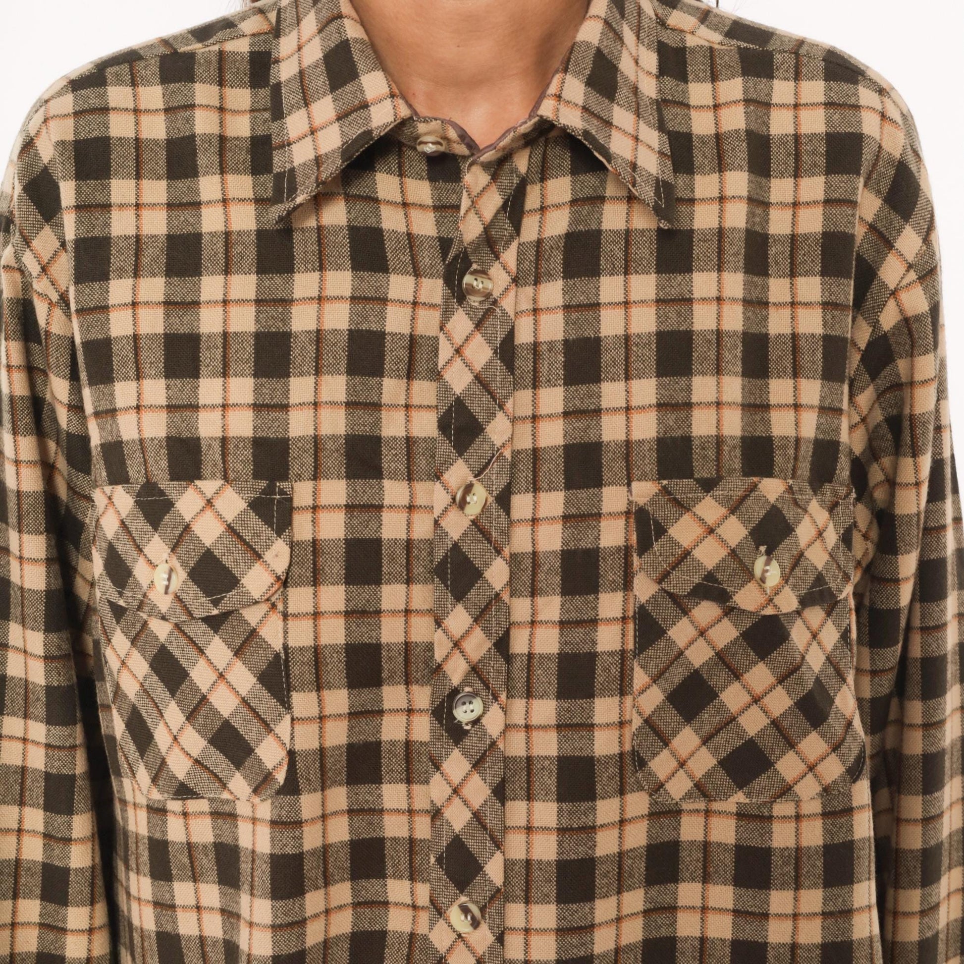 80s High Sierra Plaid Flannel Shirt Tan Brown Check Large L