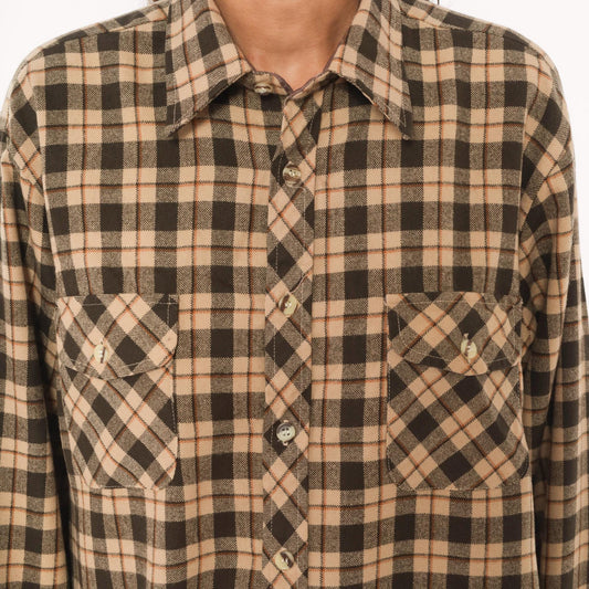 80s High Sierra Plaid Flannel Shirt Tan Brown Check Large L