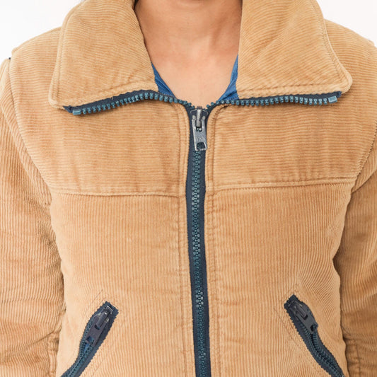 70s Sports B Corduroy Bomber Jacket Tan Quilted Padded Small S