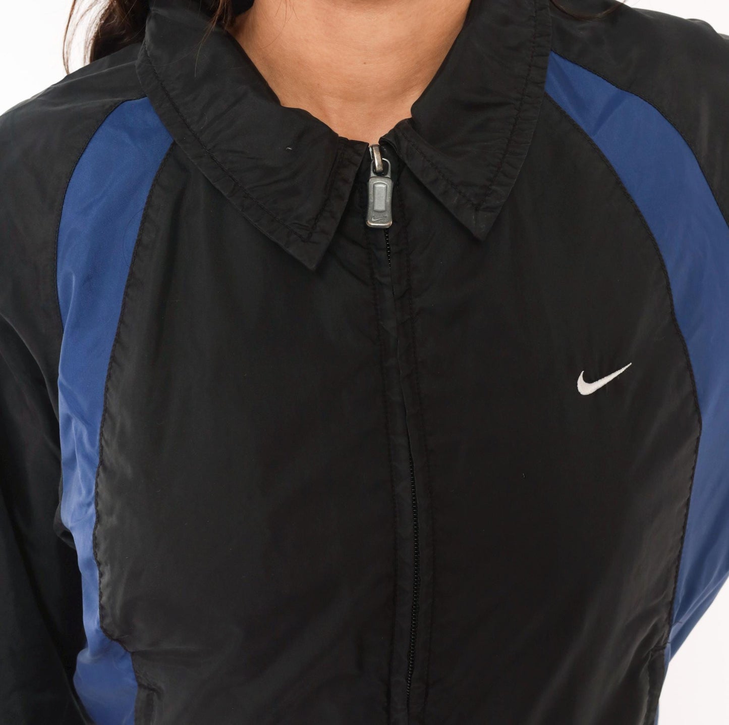 Y2K Nike Windbreaker Jacket Black Navy Color Block Mesh Lined Medium M