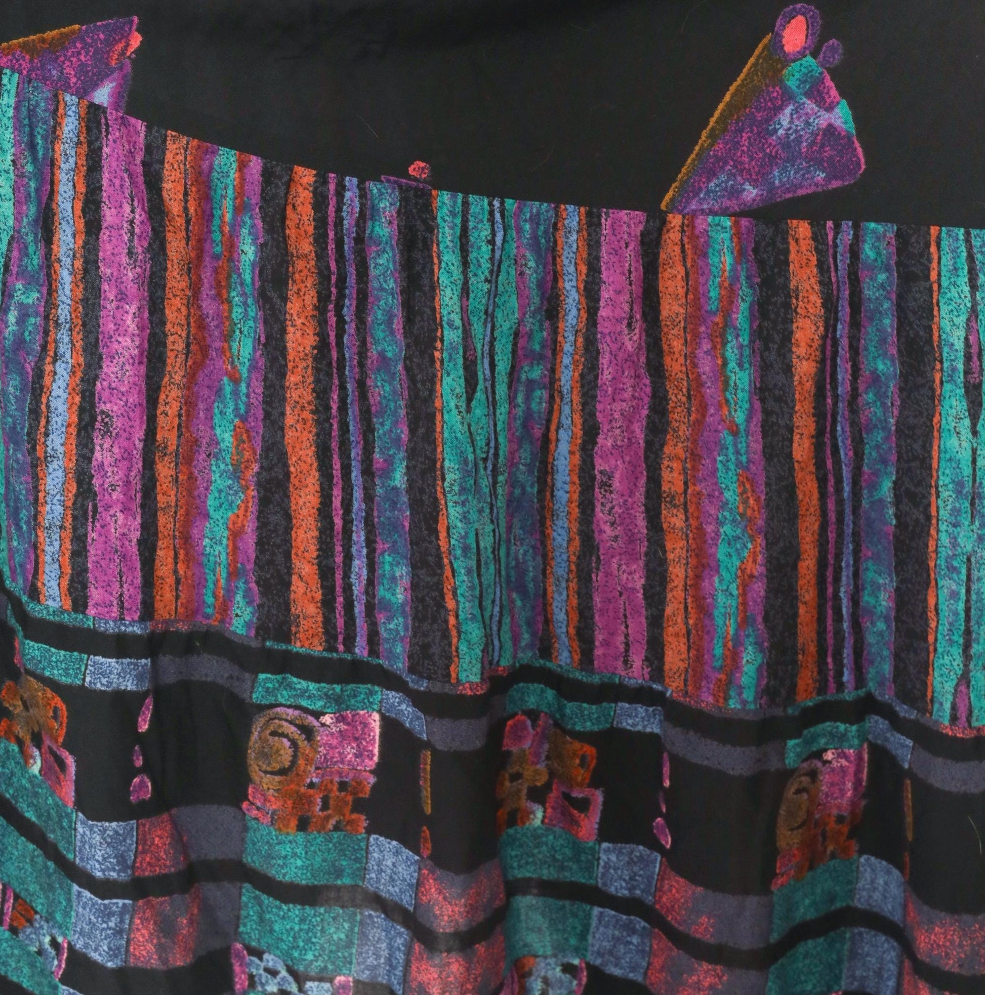 90s Adrian Jordan Tiered Maxi Skirt Black Teal Purple Geometric Plus Size XXL