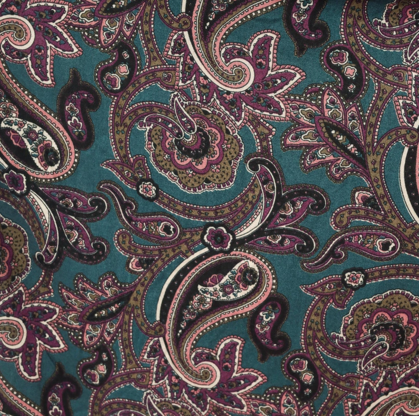 90s Words Paisley Pleated Midi Skirt Teal Pink Olive Extra Small XS