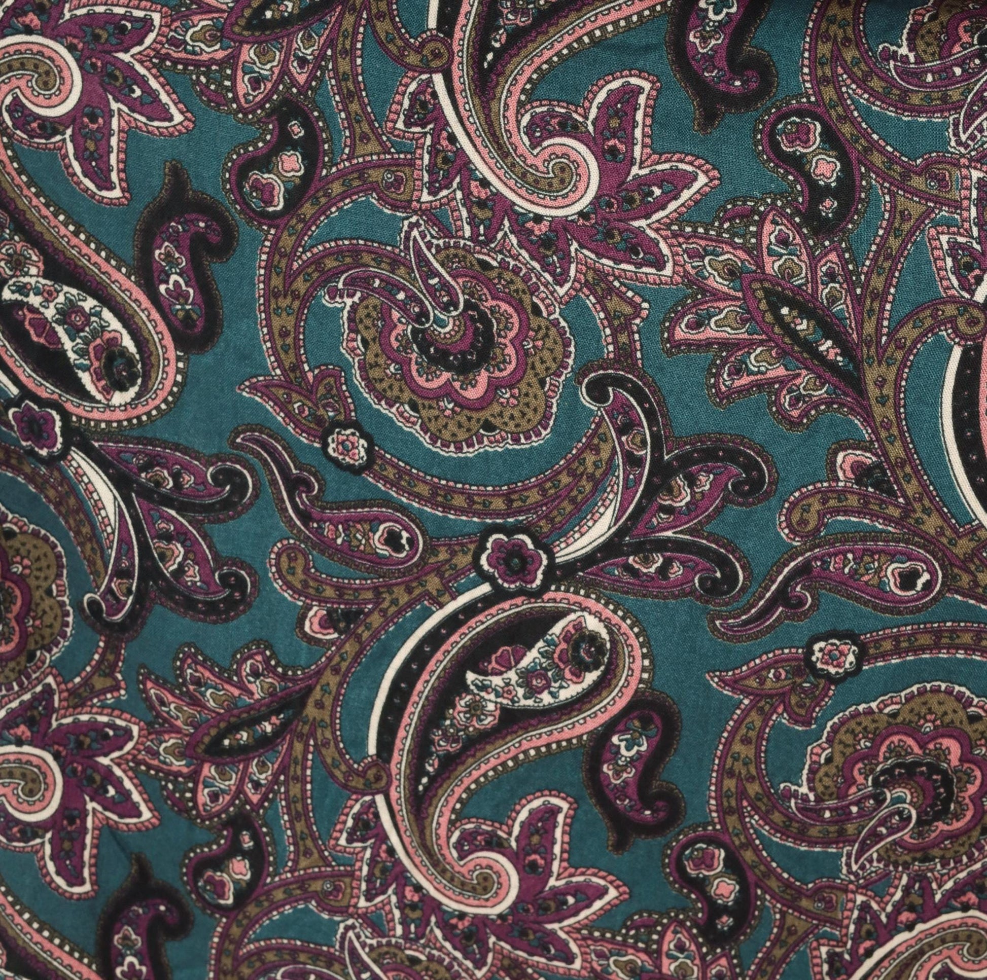 90s Words Paisley Pleated Midi Skirt Teal Pink Olive Extra Small XS