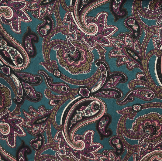 90s Words Paisley Pleated Midi Skirt Teal Pink Olive Extra Small XS