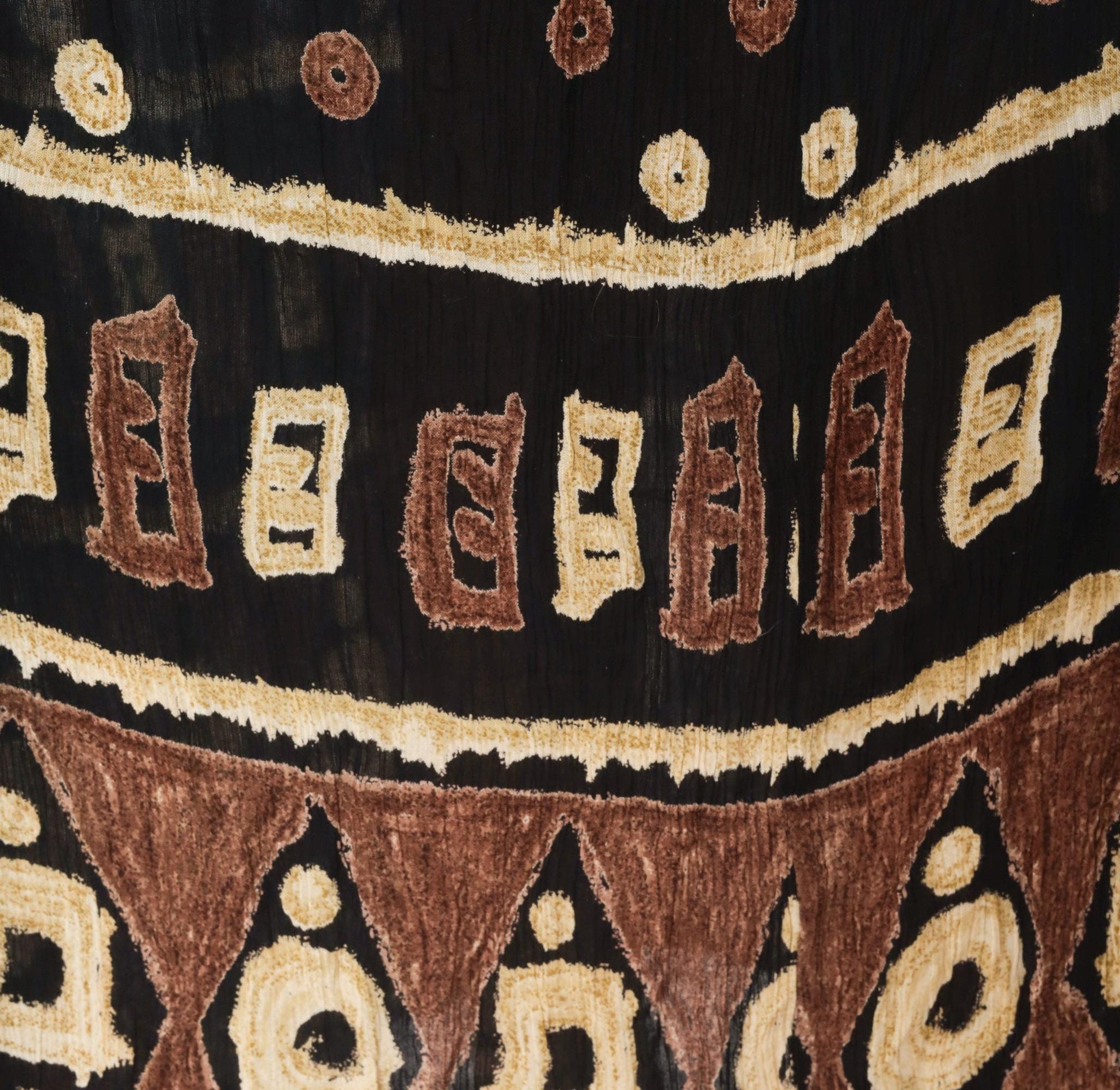 90s Bila Maxi Skirt Black Brown Batik Tribal Geometric Print Extra Large