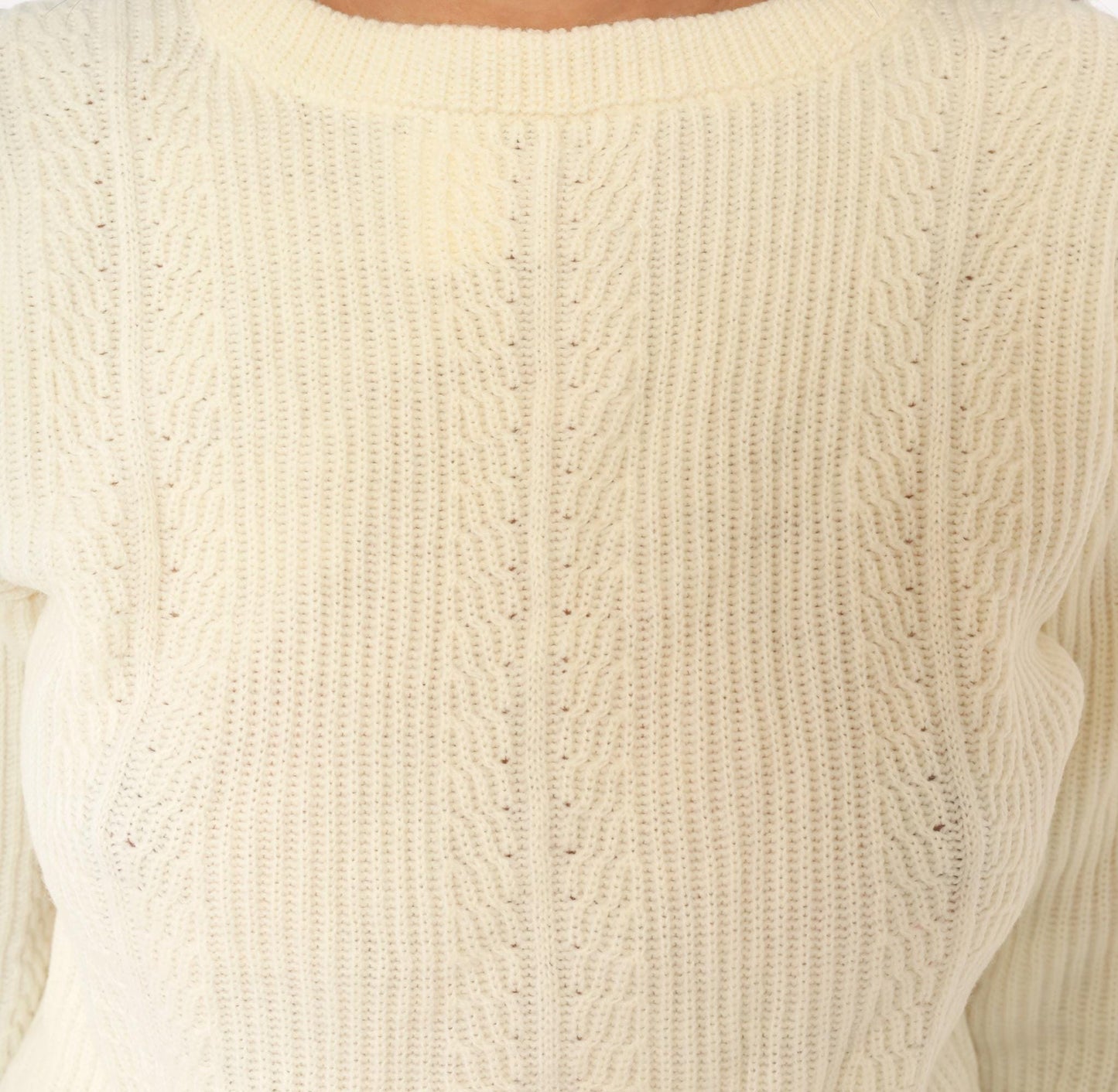 70s Cream Cable Knit Pullover Button Back Three Quarter Sleeve Medium