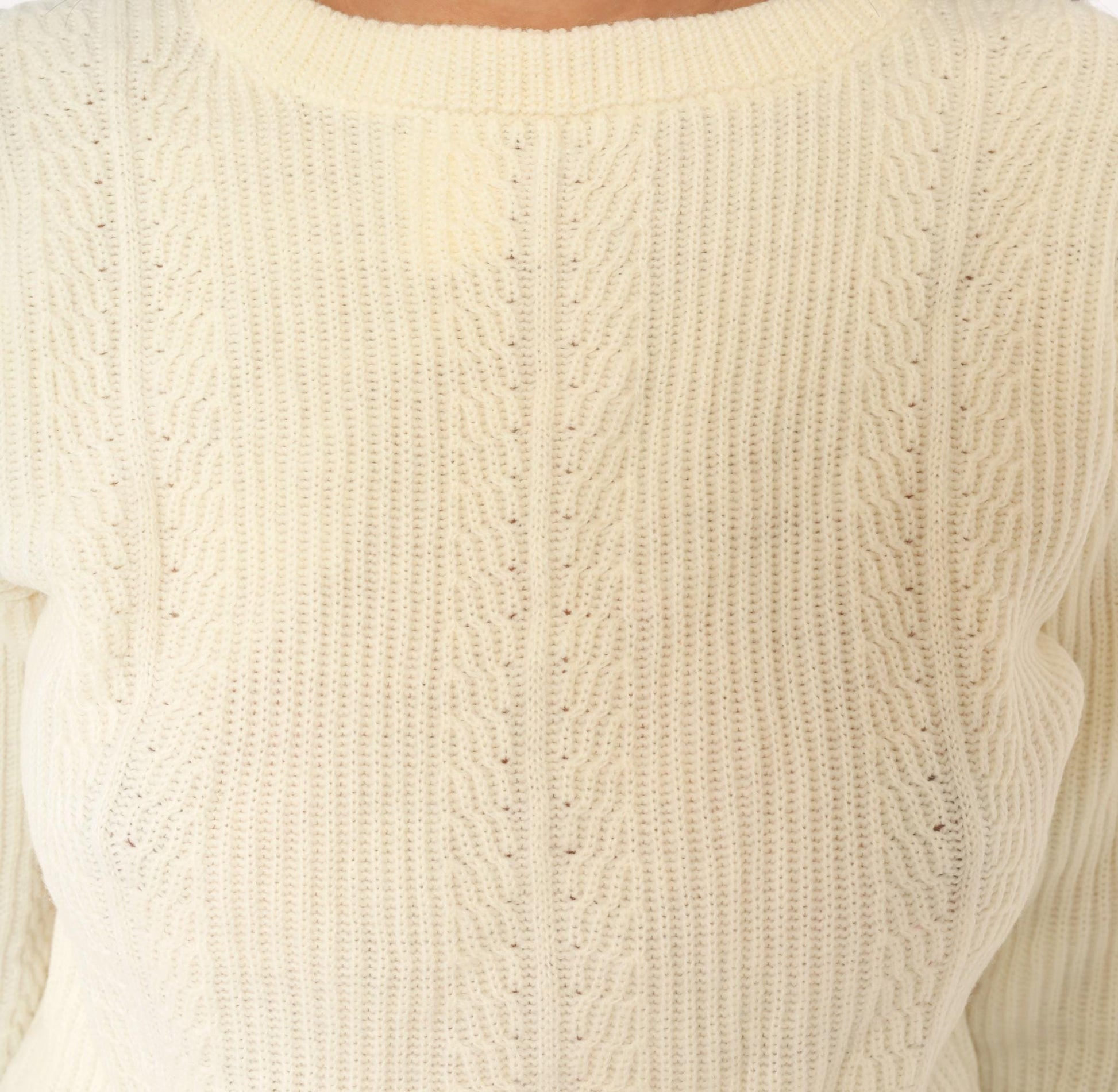 70s Cream Cable Knit Pullover Button Back Three Quarter Sleeve Medium