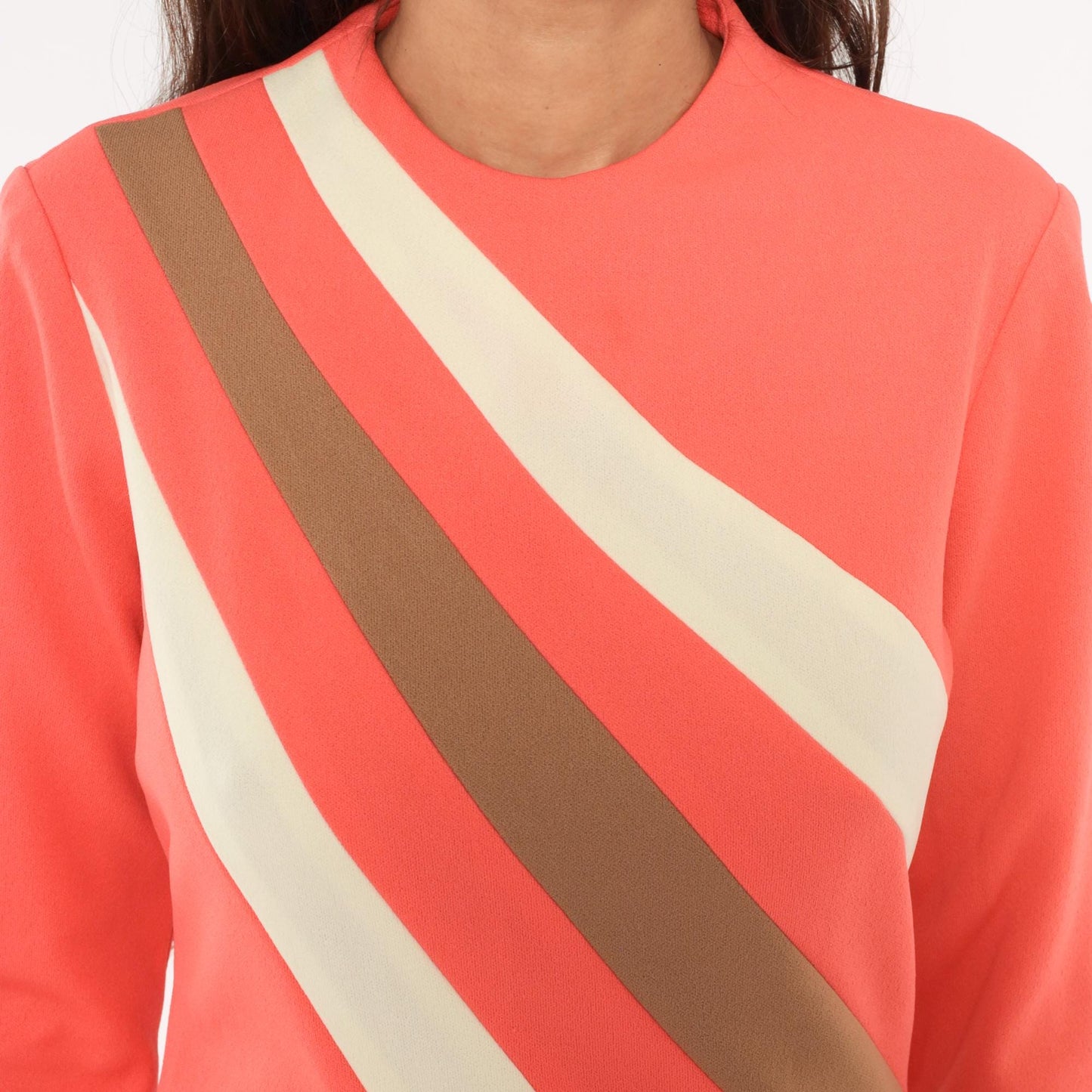 70s Puritan Forever Young Coral Stripe Maxi Dress Mock Neck Medium M