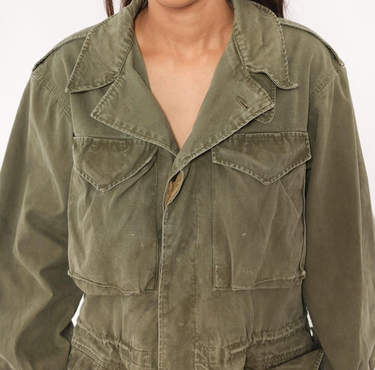 1950s Military Field Jacket Olive Drab Cotton Army Green Medium