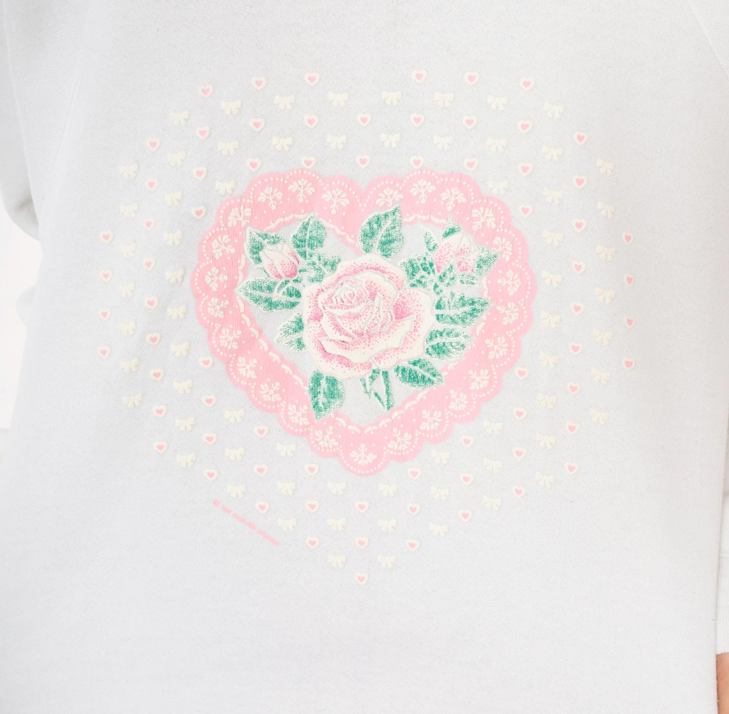 90s Fruit Of The Loom Rose Heart Lace Sweatshirt White Pink Raglan Extra Large XL