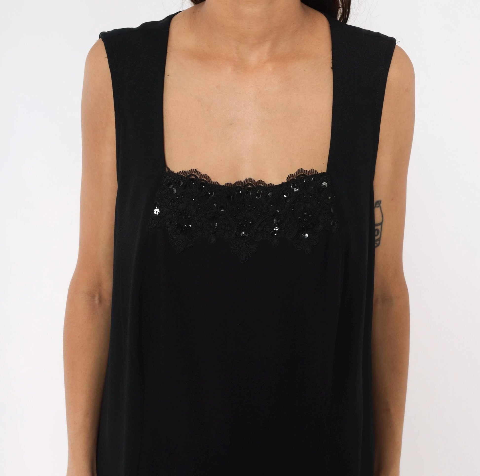 90s R&M Richards Black Sequin Lace Maxi Dress Plus Size 1X