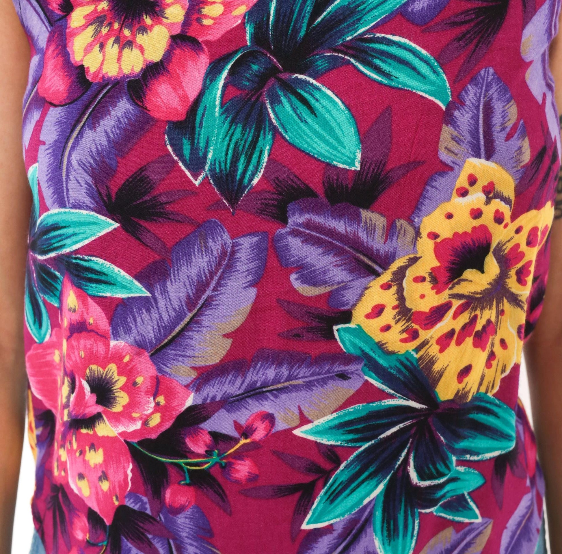 90s Judy Knapp Tropical Floral Tank Top Magenta Purple Rayon Extra Small XS
