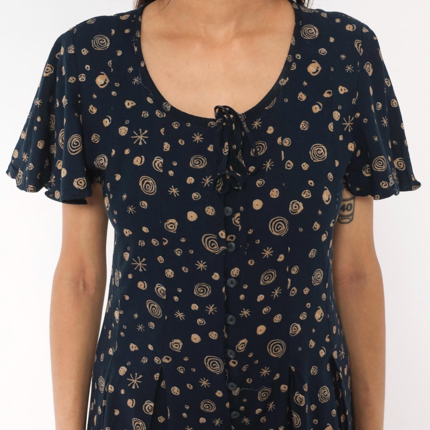 90s Darian Petites Celestial Jumpsuit Navy Tan Star Print Wide Leg Medium M