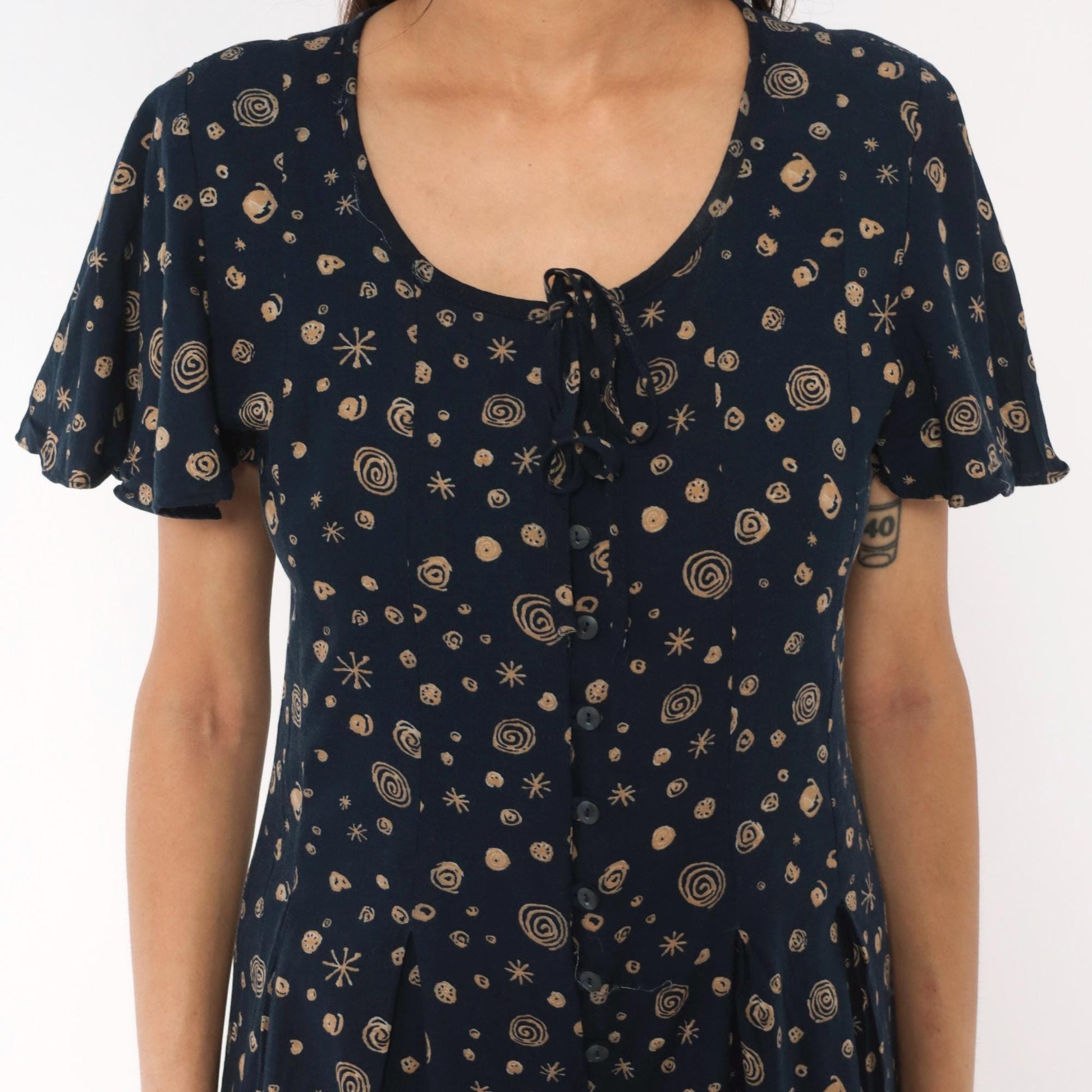 90s Darian Petites Celestial Jumpsuit Navy Tan Star Print Wide Leg Medium M