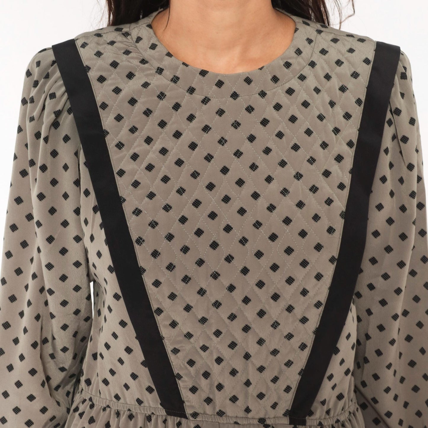 80s Donna Morgan Diamond Print Midi Dress Grey Balloon Sleeve Medium M