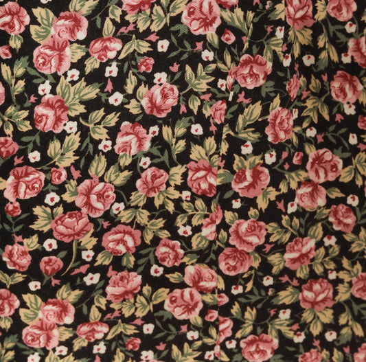 90s Ulterior Motives Floral Dress Black Pink Rose Print V Neck Flutter Sleeve Knee Length Large