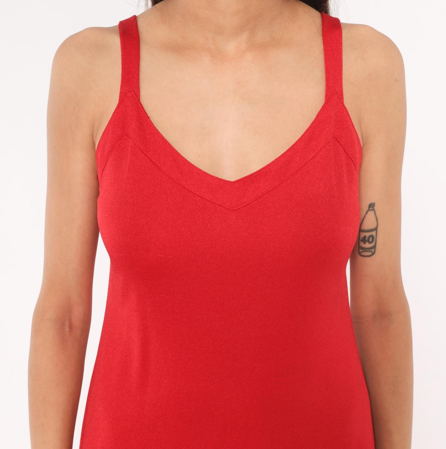 70s Red Maxi Dress V Neck A-Line Slip Gown Strappy Tank Medium M