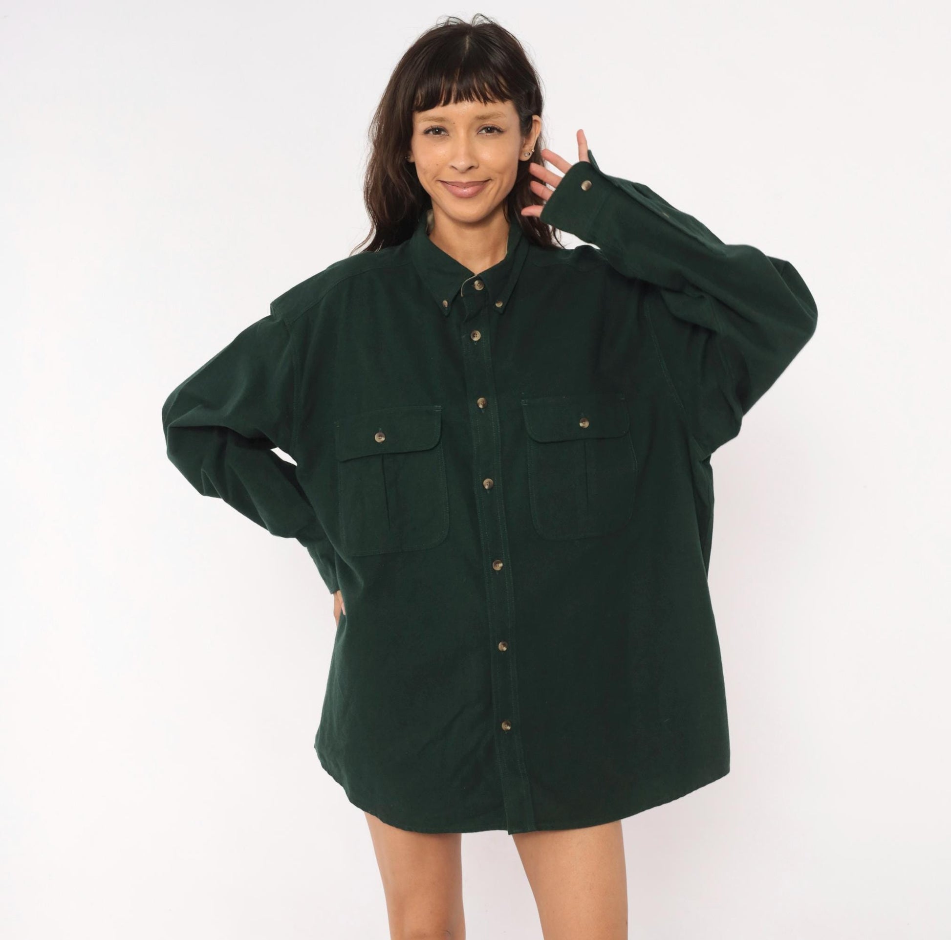 Y2K Cabelas Forest Green Chamois Cotton Button Down Shirt Extra Large XL