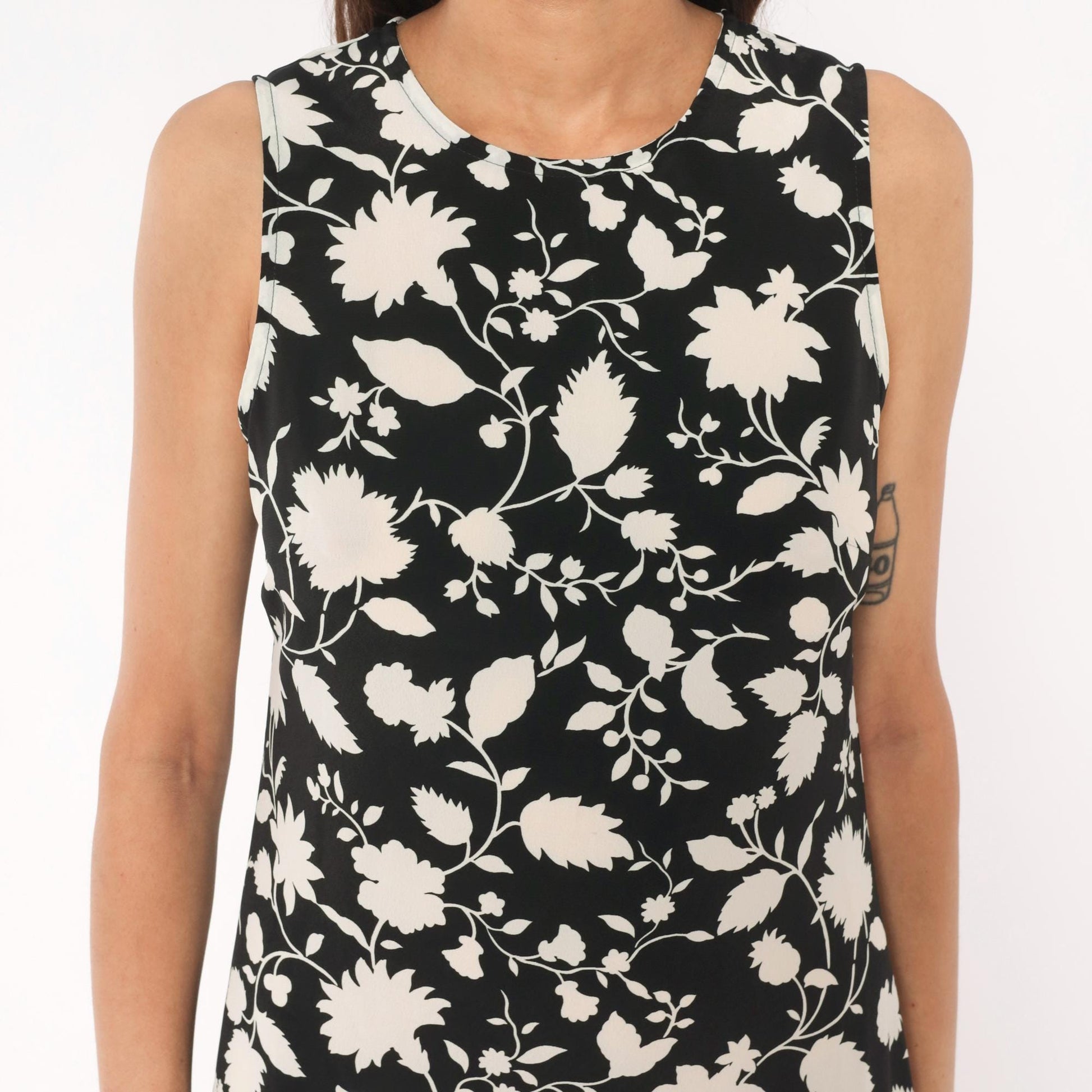 00s Old Navy Black Cream Floral Midi Dress Sleeveless Small S