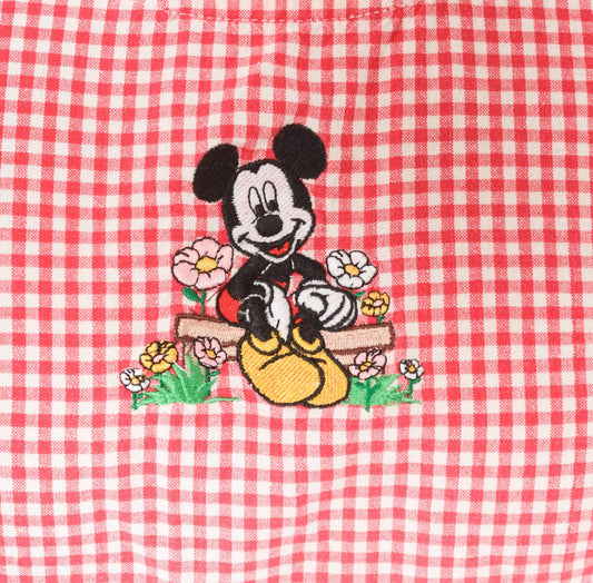 90s Mickey Mouse Pink Gingham Mini Dress Embroidered Cotton Sleeveless Medium