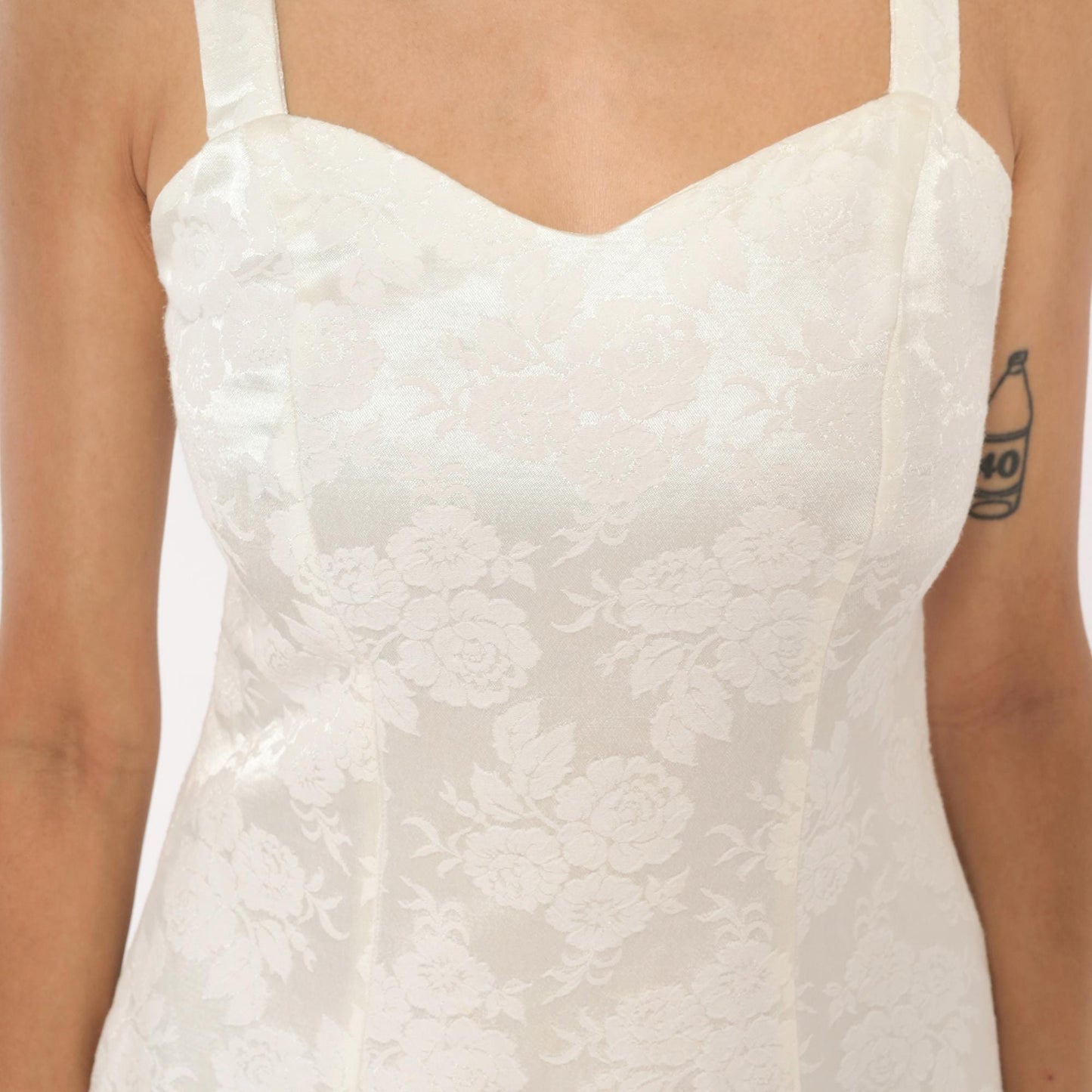 90s Byer Too! Jacquard Mini Dress Cream Floral Sweetheart Neckline Extra Small XS