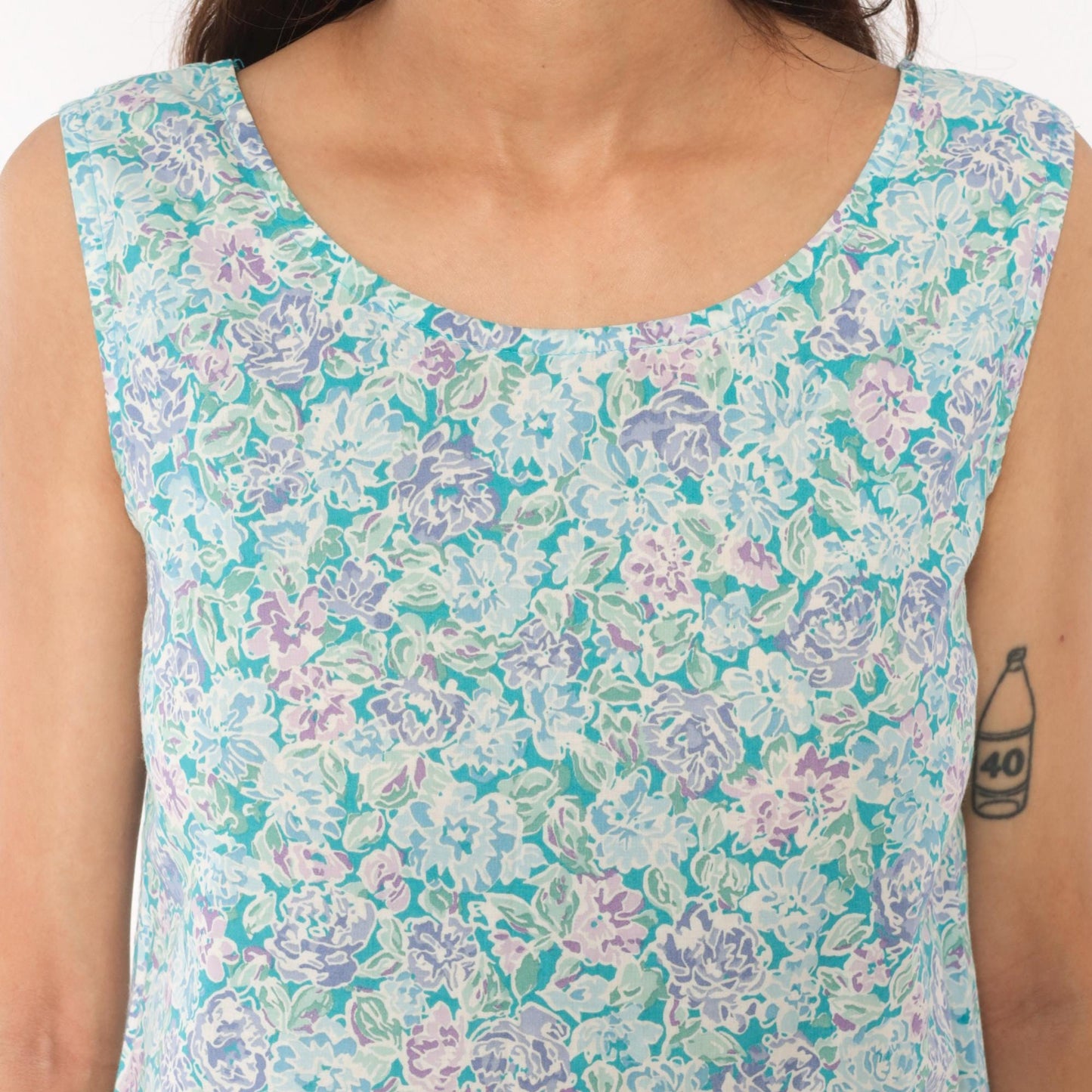 90s Laura Ashley Floral Cotton Sundress Drop Waist Knee-Length Small