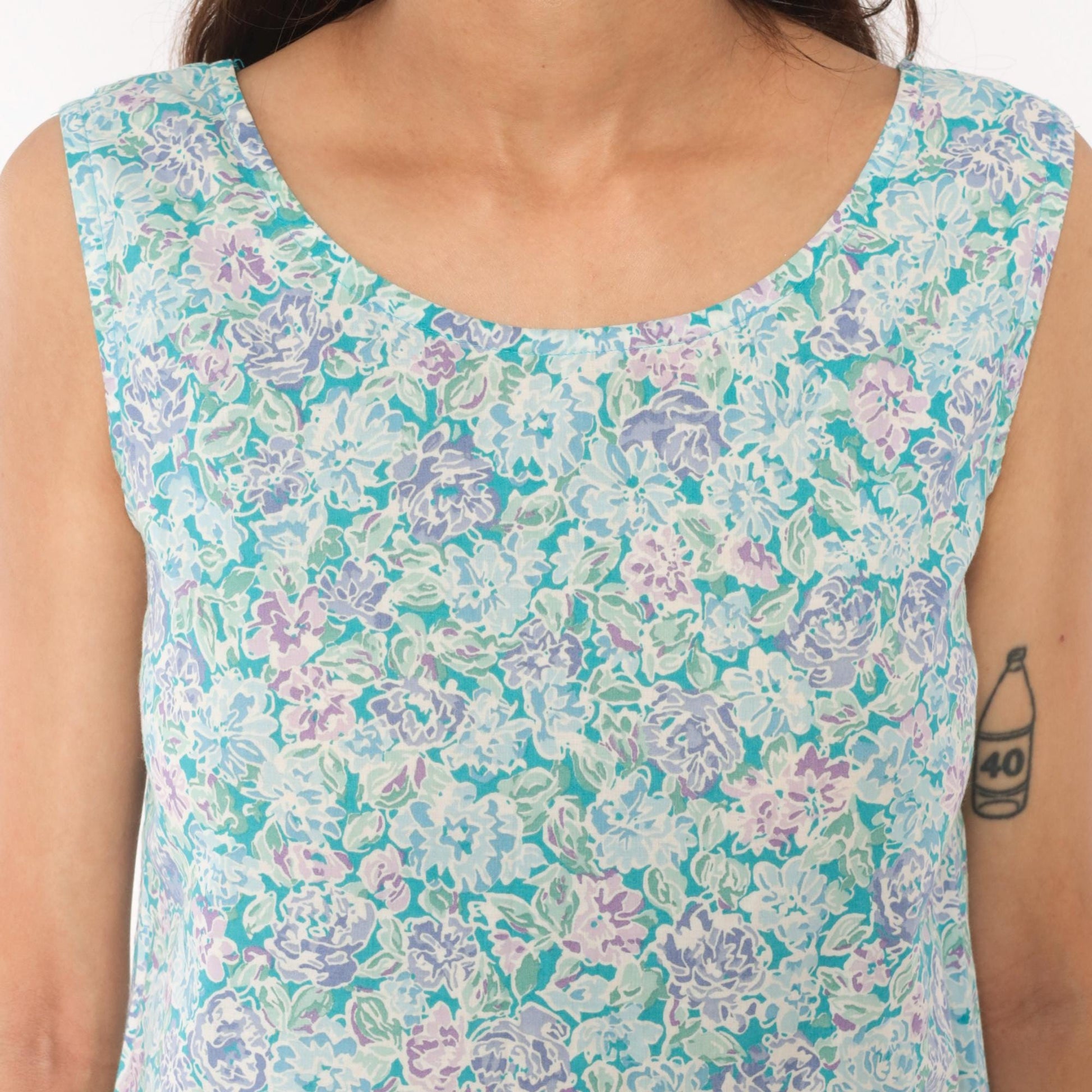 90s Laura Ashley Floral Cotton Sundress Drop Waist Knee-Length Small