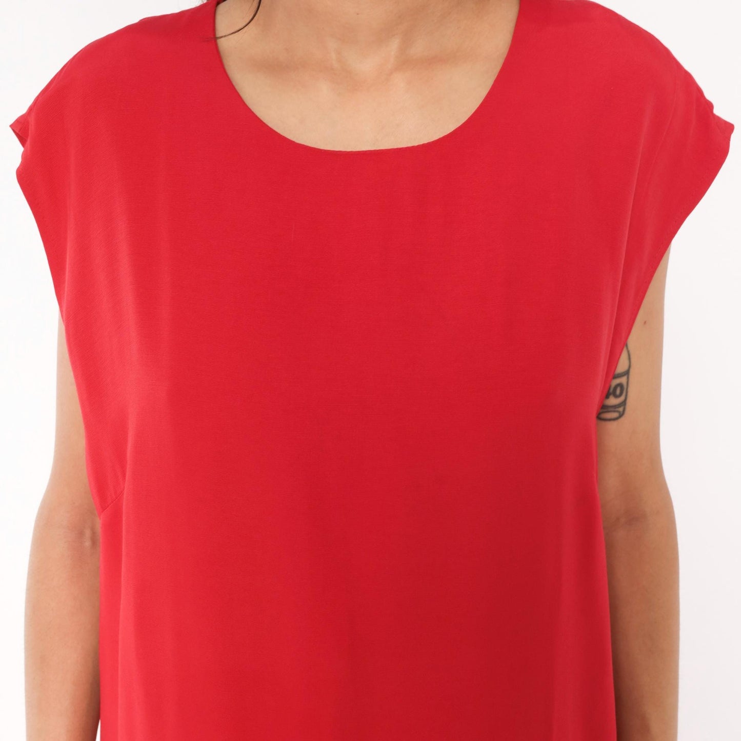90s Red Shift Dress Cap Sleeve Knee-Length Scoop Neckline Large L