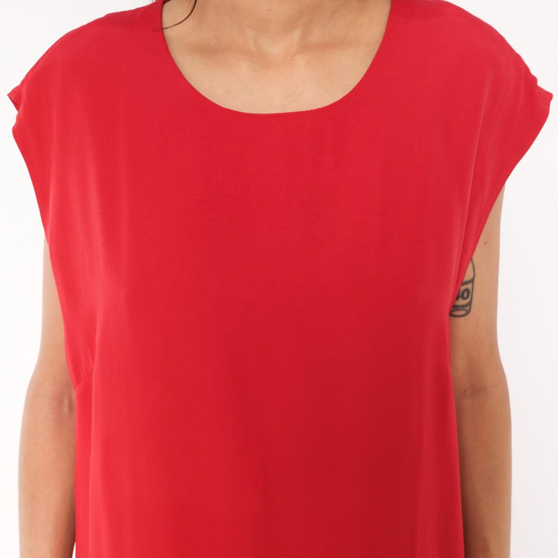 90s Red Shift Dress Cap Sleeve Knee-Length Scoop Neckline Large L