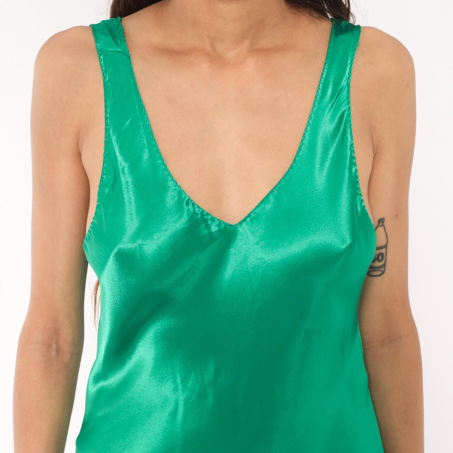 90s Val Mode Emerald Satin Slip Dress Mini V Neck Low Back Medium M