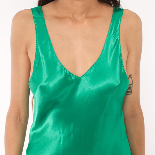 90s Val Mode Emerald Satin Slip Dress Mini V Neck Low Back Medium M