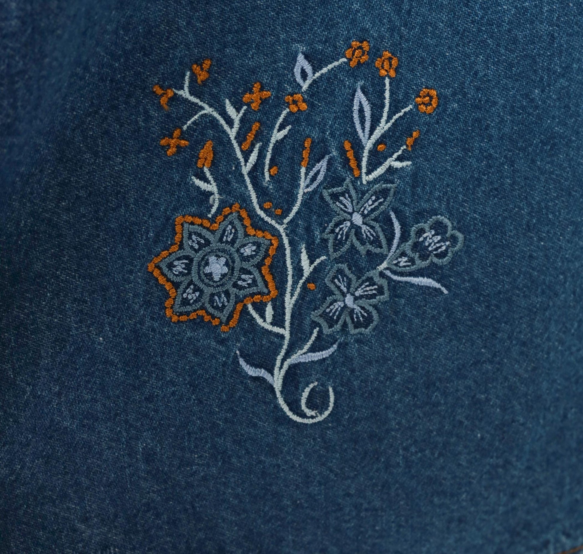90s Erika & Co. Denim Shift Dress Embroidered Floral Cobalt Extra Large XXL