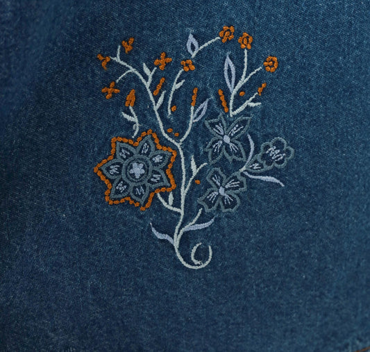 90s Erika & Co. Denim Shift Dress Embroidered Floral Cobalt Extra Large XXL