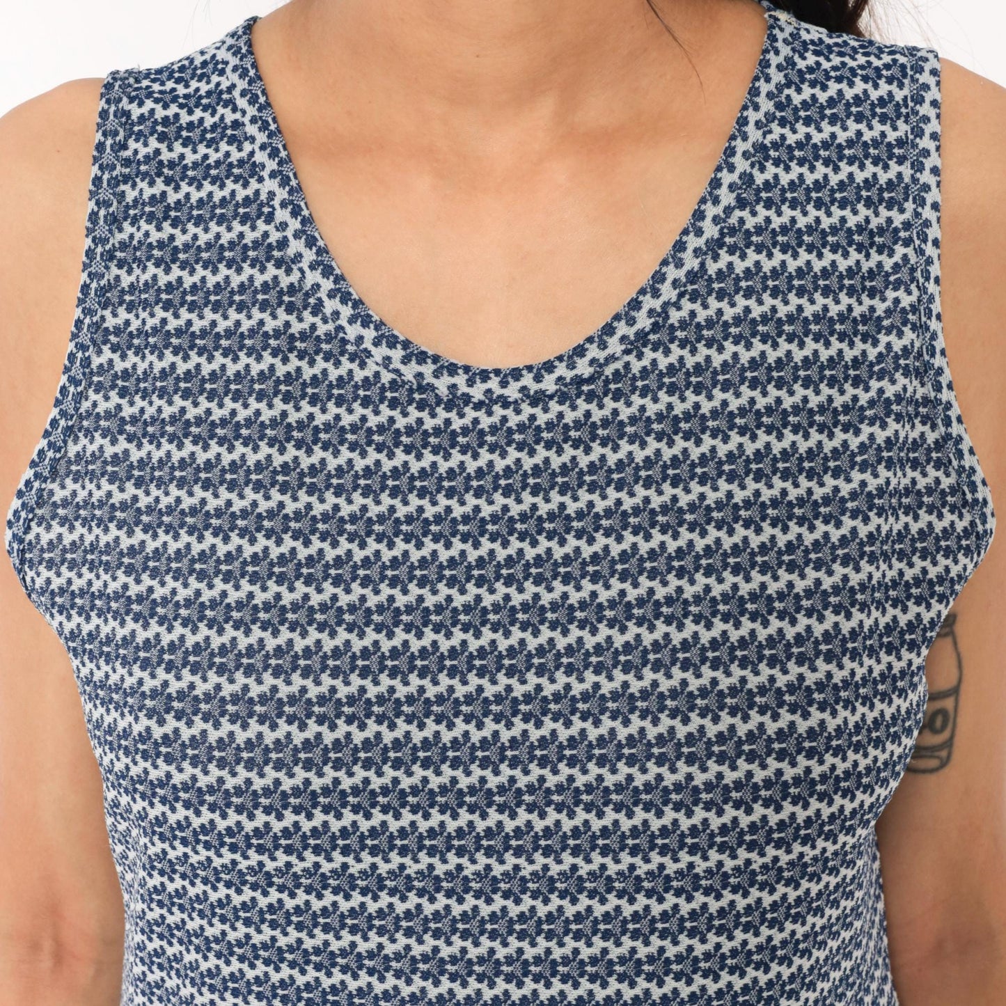70s Munsingwear Geometric Knit Tank Navy White Scoop Neck Medium
