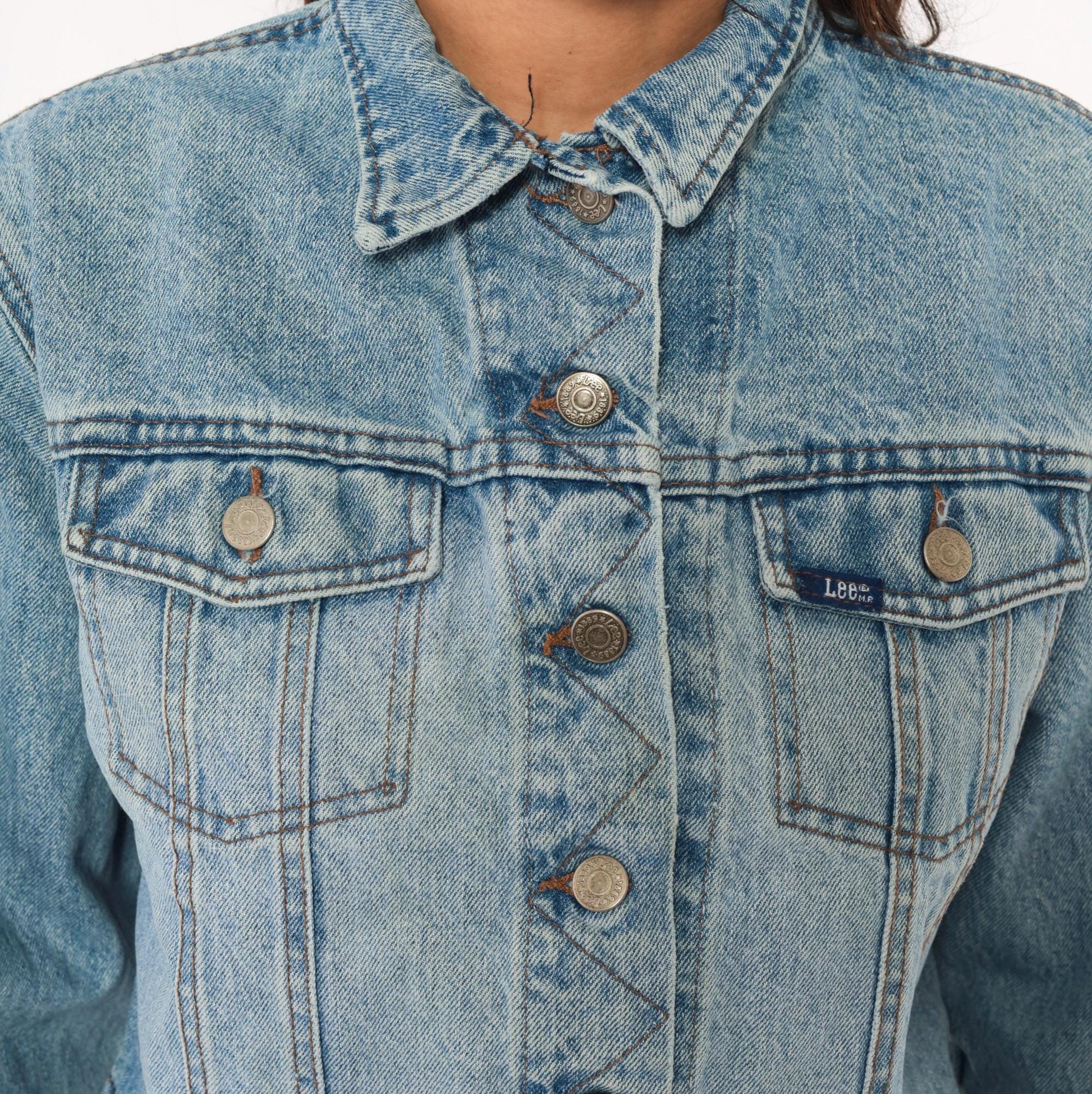 90s Lee Cropped Denim Jacket Light Wash Blue Cotton Trucker Small S