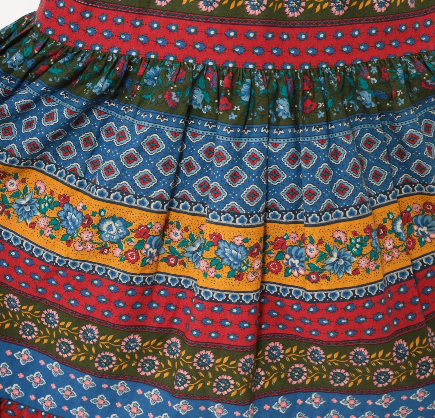 80s Anne Marie Patchwork Tiered Maxi Skirt Floral Striped Cotton Medium M